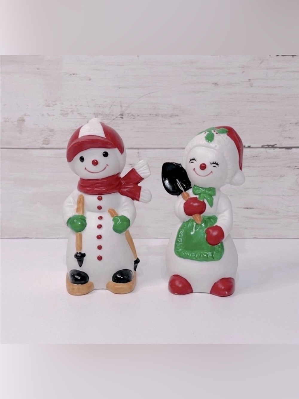 VTG VERY RARE Bisque Porcelain Anthropomorphic Snowman Couple